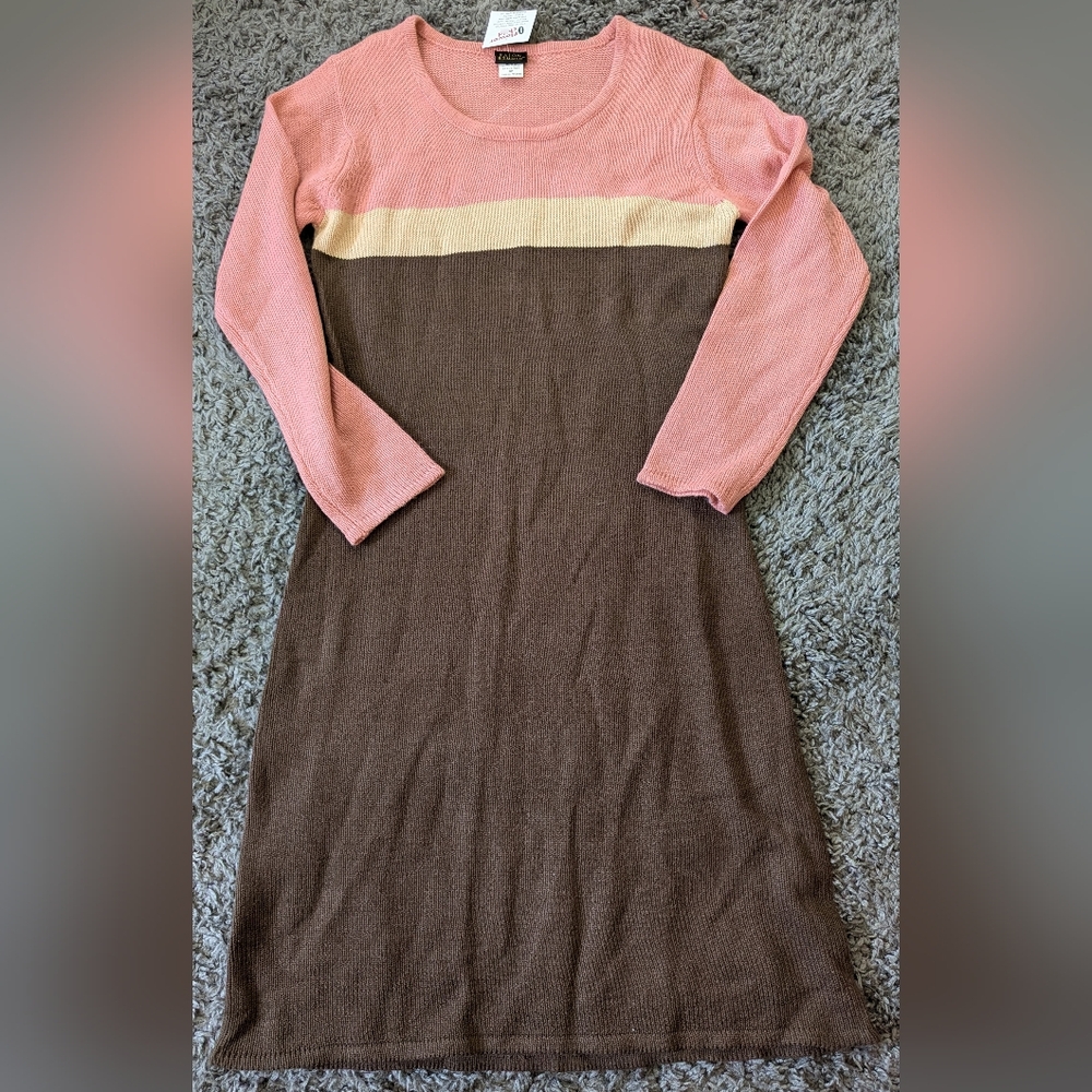 Salon Studio Vintage Brown and Pink Sweater Dress. Size Small Petite